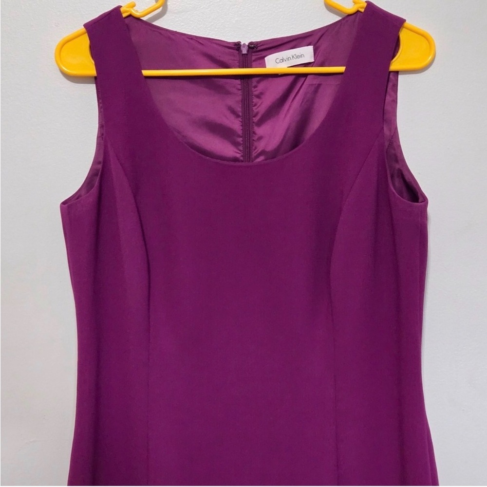 B#76 Calvin Klein Sz 8 Purple Sleeveless Sheath Dress Scoop Neck Business Casual
